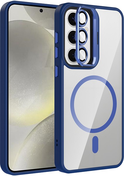 Galaxy S24 Fe Kılıf Standlı ve Kamera Lens Hediyeli M-Safe Şarj Özellikli Ecrz Etro Kapak - Pembe fiyatları