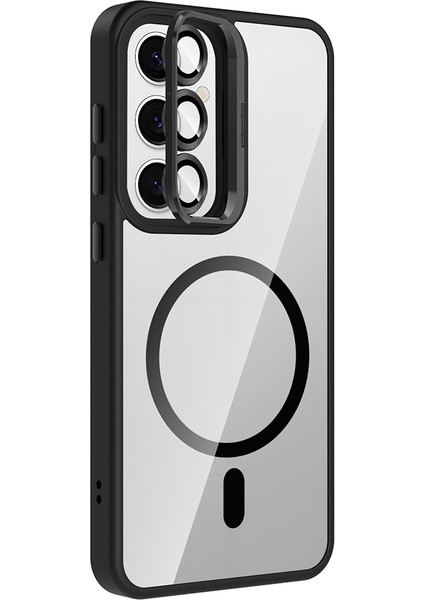 Galaxy S24 Fe Kılıf Standlı ve Kamera Lens Hediyeli M-Safe Şarj Özellikli Ecrz Etro Kapak - Pembe