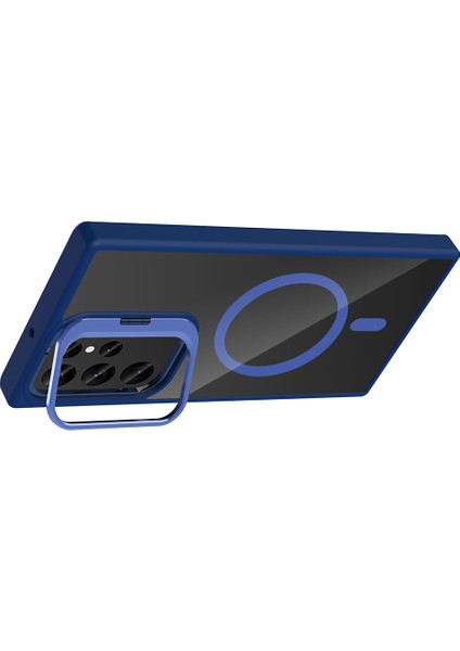 Galaxy S24 Ultra Kılıf Standlı ve Kamera Lens Hediyeli M-Safe Şarj Özellikli Ecrz Etro Kapak - Pembe fırsatları