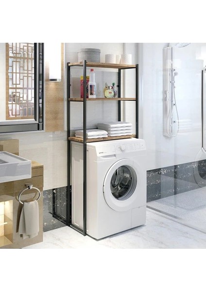 Çamaşır Makinesi Üstü Düzenleyici Raf Banyo Dolabı Rafı Makina Üstü Dolap Raf Ceviz
