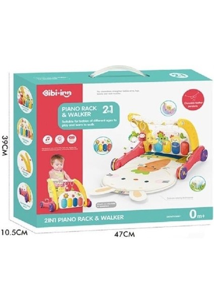 Nessiworld BIB6016- Vardem Piyanolu Bebek Yürüteci ve Tavşan Desenli Kırmızı Oyun Halısı 2 In 1
