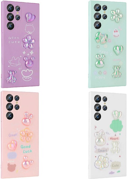 Galaxy S23 Ultra Kılıf Kabartma Figürlü Parlak Ecrz Toys Silikon Kapak-Pembe modelleri