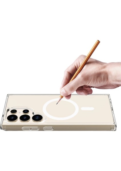 Galaxy S24 Ultra Kılıf Magsafe Şarj Özellikli Şeffaf Sert Pc Ecrz Embos Kapak-Renksiz modelleri