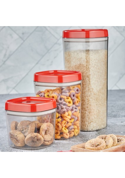 Bonny Erzak Saklama Kabı 3lü Set 1,8lt - 1lt - 600ML Kırmızı