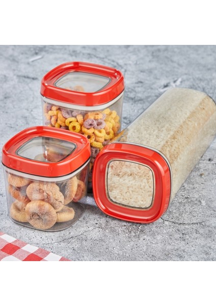 Bonny Erzak Saklama Kabı 3lü Set 1,8lt - 1lt - 600ML Kırmızı modelleri