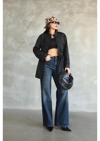 Kadın Siyah Beli Büzgülü Kısa Trençkot fiyatları