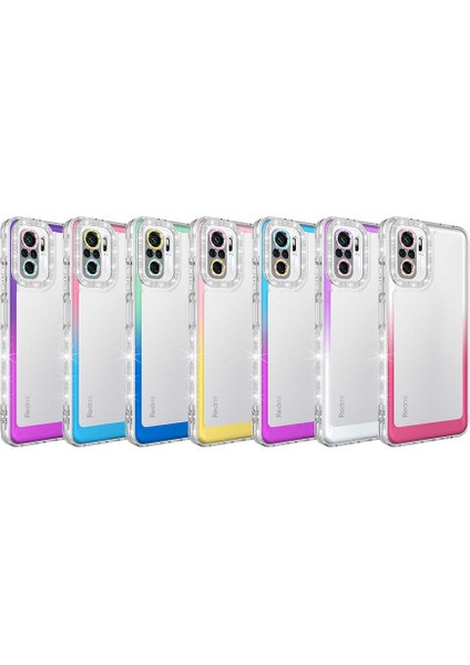 Xiaomi Poco M5S Kılıf Simli ve Renk Geçiş Tasarımlı Lens Korumalı Ecrz Park Kapak-Mor-Pembe fiyatları