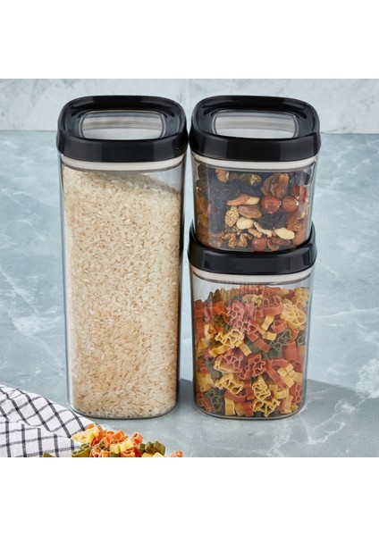 Bonny Erzak Saklama Kabı 3lü Set 1,8lt - 1lt - 600ML Siyah