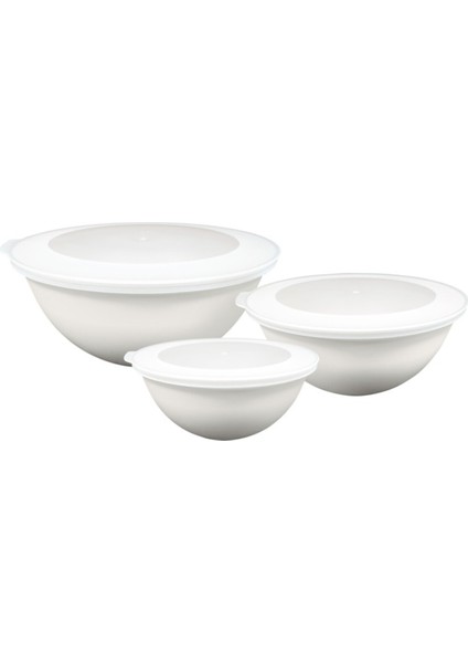 Lunar Kapaklı Kase 3lü Set 3lt 2lt 1lt Beyaz