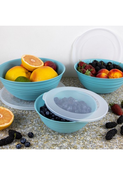 Galaksi Desenli Kapaklı Kase 3lü Set 3lt 2lt 1lt Turkuaz modelleri