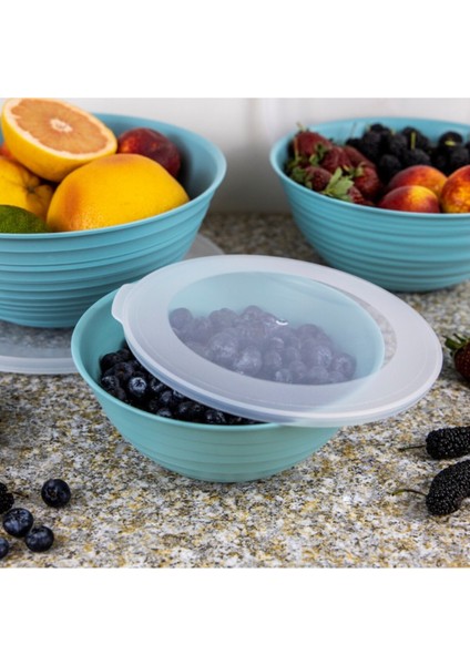 Galaksi Desenli Kapaklı Kase 3lü Set 3lt 2lt 1lt Turkuaz indirimleri