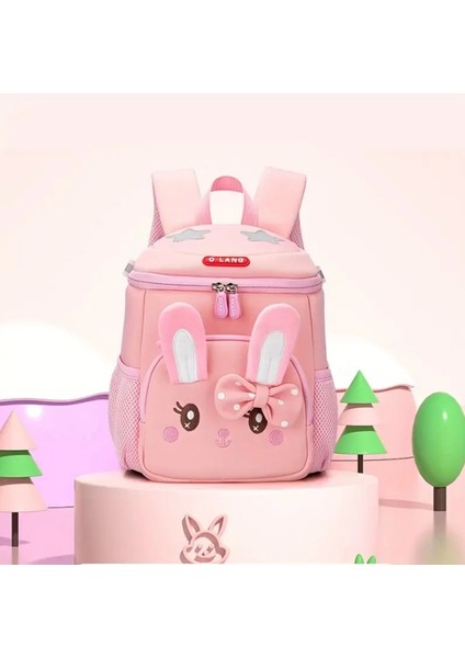 Kız Çocuk Için Pembe Tavşan Desenli Okul ve Sırt Çantası (33X26X15 Cm)