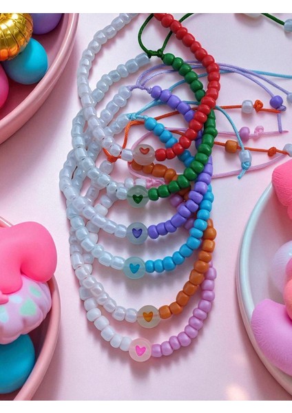 Karanlıkta Parlayan Renkli Kalpli Kum Boncuklu 6"lı Çocuk Bileklik Seti (Karne ve Bayram Hediyesi) modelleri