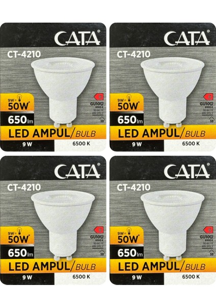 (4 adet) Cata 9W (50W) Beyaz Işık (6500K) Dim Edilebilir GU10 DUYLU LED Spot Ampul