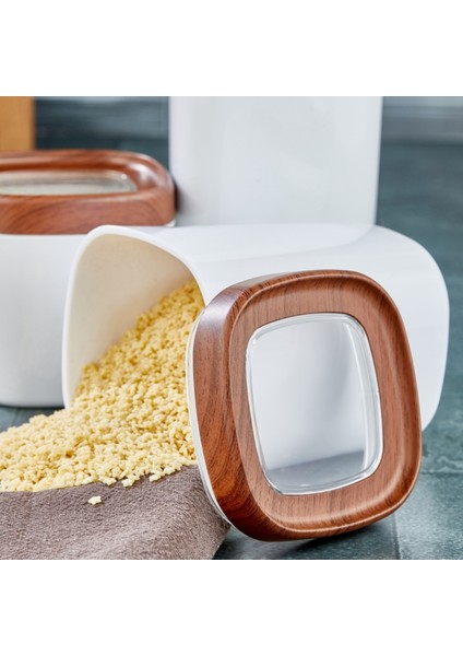 Bonny Erzak Saklama Kabı 3lü Set Ahşap Kaplama Kapak Renkli Hazne 1,8lt - 1lt - 600ML Koyu Ahşap fırsatları