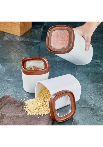 Bonny Erzak Saklama Kabı 3lü Set Ahşap Kaplama Kapak Renkli Hazne 1,8lt - 1lt - 600ML Koyu Ahşap indirimleri
