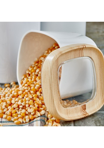 Bonny Erzak Saklama Kabı 3lü Set Ahşap Kaplama Kapak Renkli Hazne 1,8lt - 1lt - 600ML Açık Ahşap fırsatları