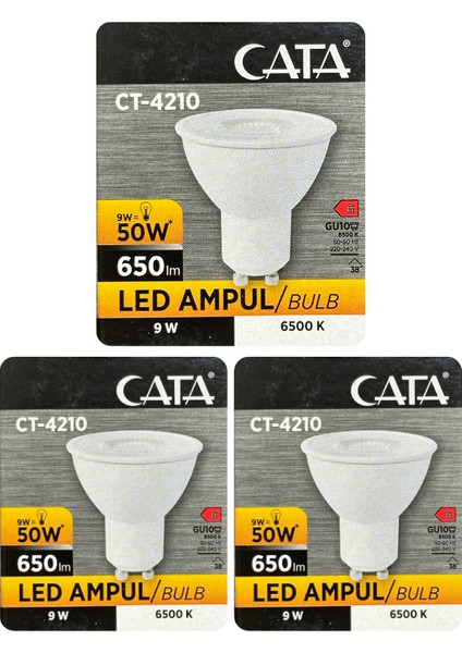 (3 adet) Cata 9W (50W) Beyaz Işık (6500K) Dim Edilebilir GU10 DUYLU LED Spot Ampul