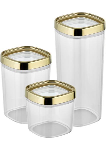Bonny Erzak Saklama Kabı 3lü Set Metalik Kaplama Kapak 1,8lt - 1lt - 600ML Metalik Altın