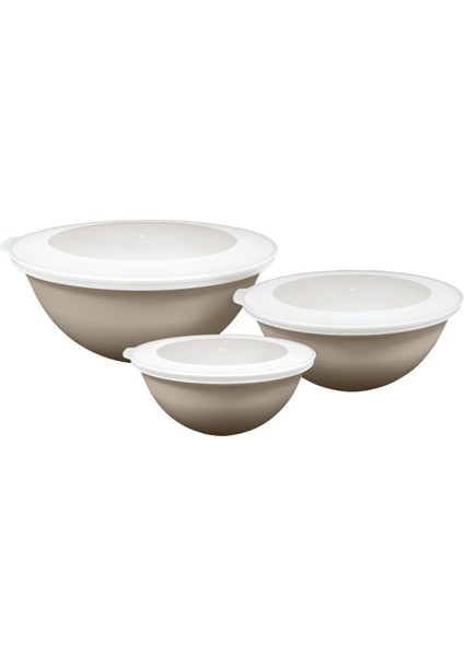 Lunar Kapaklı Kase 3lü Set 3lt 2lt 1lt Bej