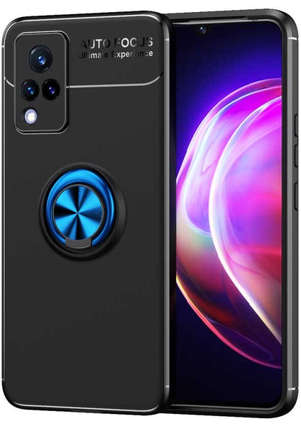 Vivo V21 Kılıf Ecrz Ravel Silikon Kapak-Siyah-Mavi