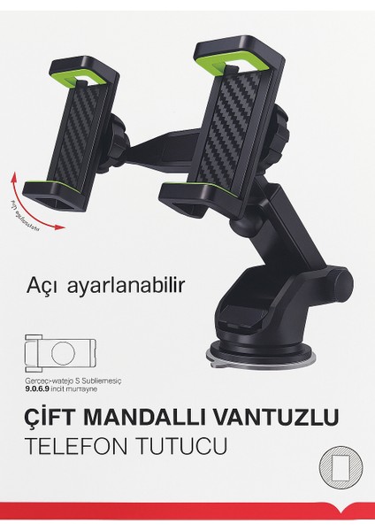 5.0-6.9 Inç Uyumlu Çift Mandallı Vakumlu 360° Döner Telefon Tutucu