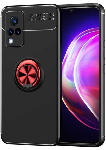 Vivo V21 Kılıf Ecrz Ravel Silikon Kapak-Siyah-Kırmızı
