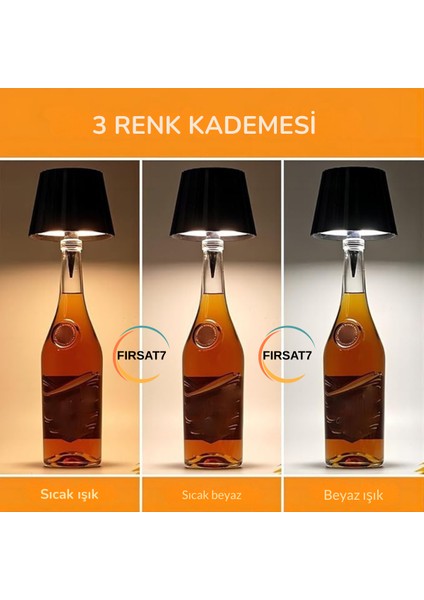 Dekoratif Cam Şişe Uyumlu Kablosuz Şişe Lambası Şarjlı Dokunmatik 3 Kademeli Masa Lambası fiyatları