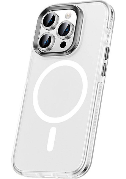 Apple iPhone 15 Pro Max Kılıf Airbagli Magsafe Wireless Şarj Özellikli Lens Koruyuculu Ecrz Klaptika Kapak-Renksiz