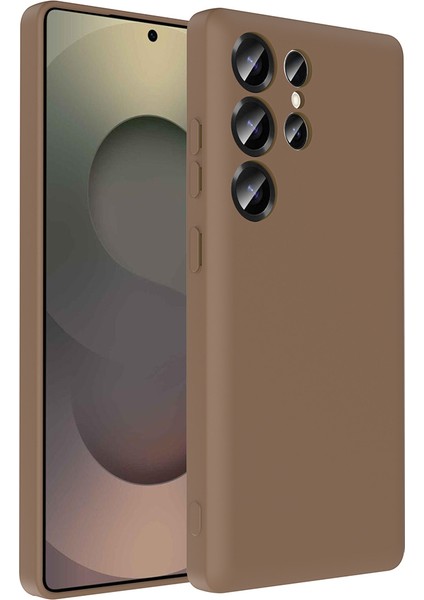 Galaxy S25 Ultra Kılıf Kamera Korumalı Kartlık Hazneli Ecrz Vitra Kapak - Kahverengi