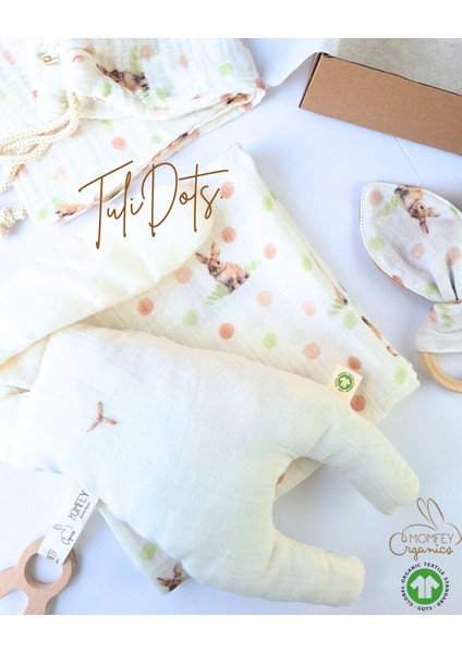 Yeni Doğan Bebek Hediye Seti – Tulidots Desenli Organik Müslin | fiyatları