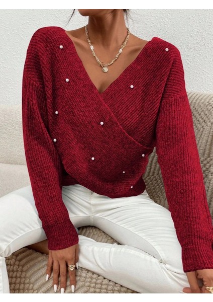 Incili Çapraz Kazak Bordo