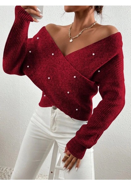 Incili Çapraz Kazak Bordo fiyatları