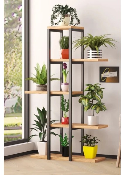 Metal Dekoratif 5 Raflı Metal Çiçeklik Saksı Standı Saksılık Atlantikçam Retro Kahverengi 110 cm M