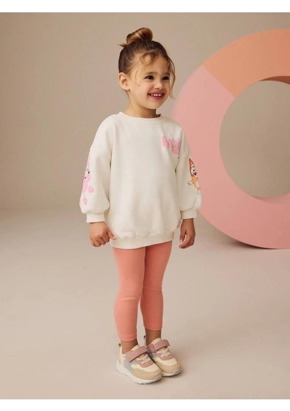 Kız Çocuk 3 Iplik Pamuklu Kumaş Bluey Baskılı Sweatshirt ve Tayt Alt Üst Takım