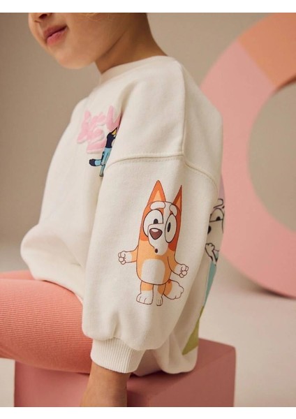 Kız Çocuk 3 Iplik Pamuklu Kumaş Bluey Baskılı Sweatshirt ve Tayt Alt Üst Takım modelleri