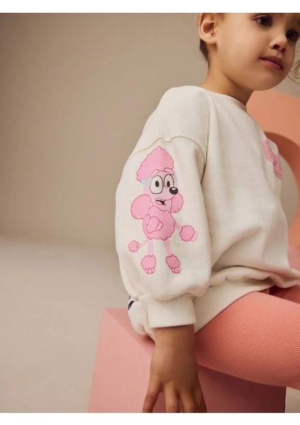 Kız Çocuk 3 Iplik Pamuklu Kumaş Bluey Baskılı Sweatshirt ve Tayt Alt Üst Takım fırsatları