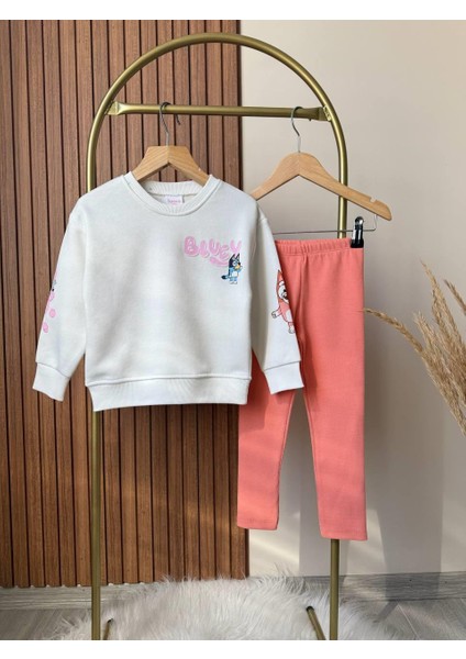 Kız Çocuk 3 Iplik Pamuklu Kumaş Bluey Baskılı Sweatshirt ve Tayt Alt Üst Takım indirimleri