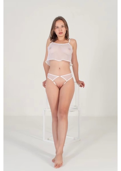 Özel Bölgesi Açık Beyaz Tül Fantezi Sütyen Takımı TM1294 fiyatları