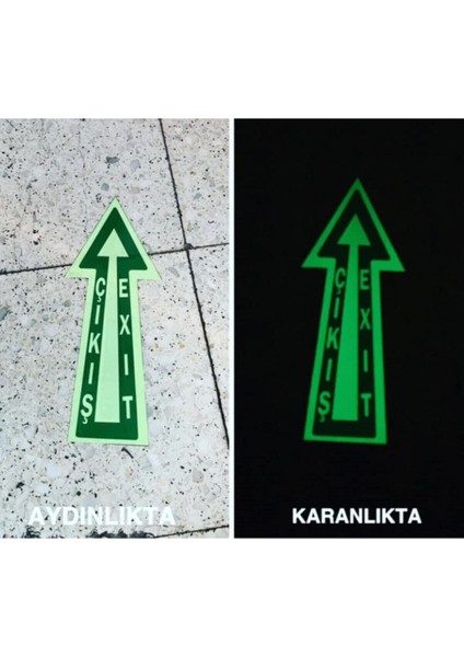 Fosforlu Yere Yapışabilen Yön Exıt/çıkış Etiketi 12X30CM