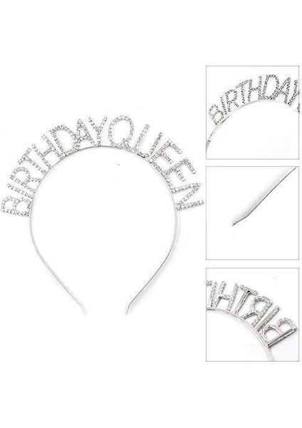 Gümüş Renk Kristal Taşlı Parlak Birthday Queen Yazılı Kraliçe Taç 16X17 cm modelleri