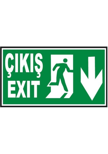 Fosforlu Acil Çıkış -Exit Levhası - Fotolümenli - Aşağı Yön