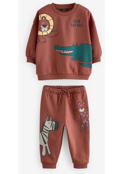 Yeni Sezon Erkek Çocuk Timsah Baskılı 3iplik Şardonsuz Pamuklu Alt Üst Takım