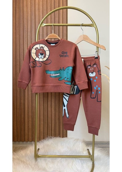 Yeni Sezon Erkek Çocuk Timsah Baskılı 3iplik Şardonsuz Pamuklu Alt Üst Takım indirimleri