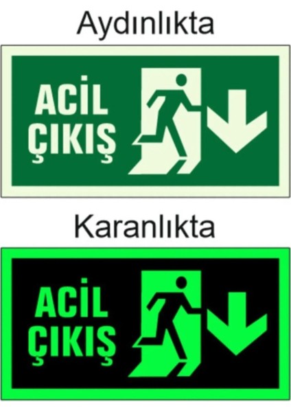 Acil Çıkış Levhası Aşağı Yönlü Oklu