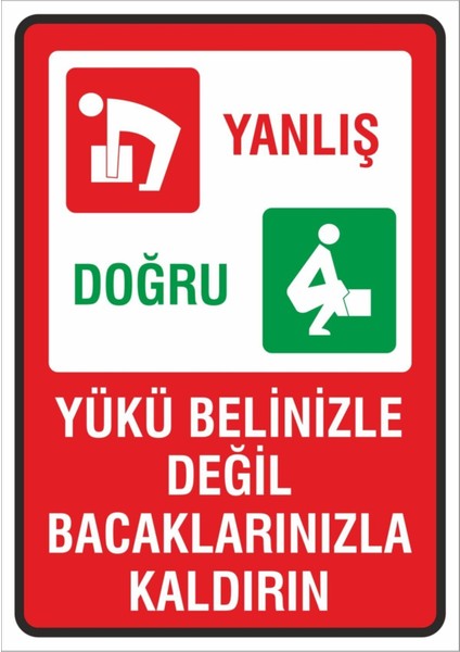 Iş Güvenliği Uyarı Levhası 24X34 Cm. (Yükü Belinizle Değil Bacaklarınızla Kaldırın) (İG034)