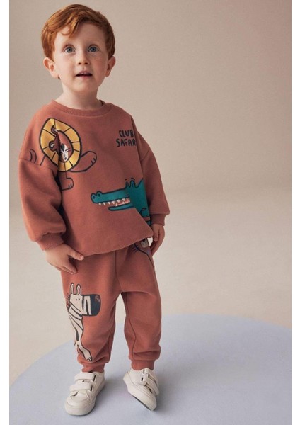 Yeni Sezon Erkek Çocuk Timsah Baskılı 3iplik Şardonsuz Pamuklu Alt Üst Takım fiyatları
