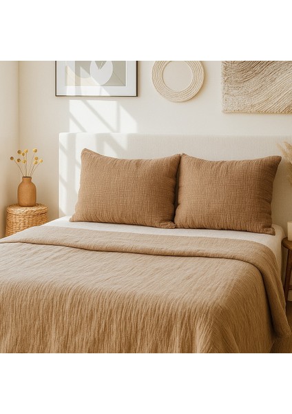 4 Katlı Müslin Kahverengi Renk 50X70 Cm. %100 Pamuklu 2 Adet Yastık Kılıfı fiyatları