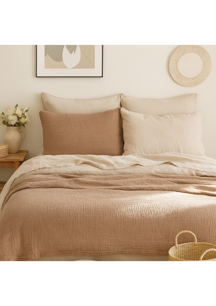 4 Katlı Müslin Kahverengi Renk 50X70 Cm. %100 Pamuklu 2 Adet Yastık Kılıfı modelleri