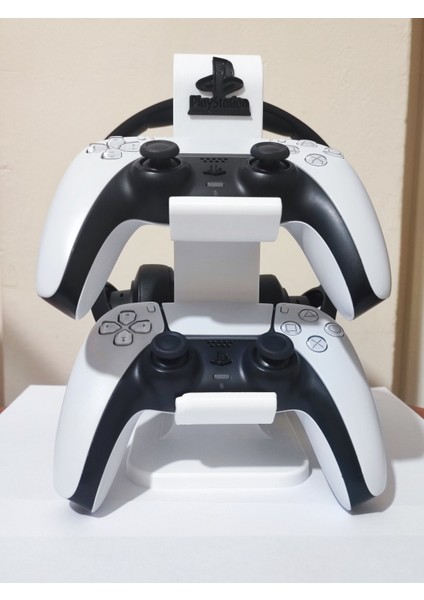 Playstation 5 Dualsense Kontrolcü ve Kulaklık Standı - Şık Tasarım, 3D Baskı, Beyaz Renk
